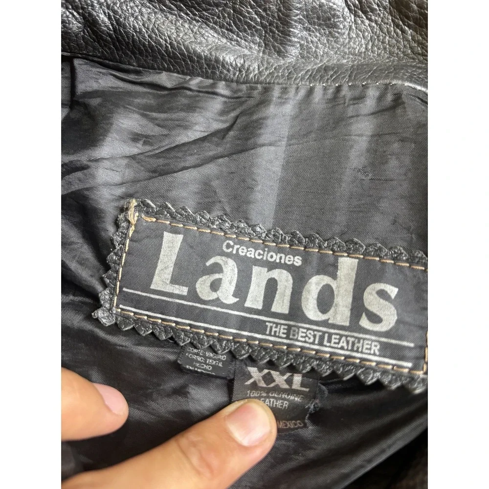 Lands Men's XXL Black Genuine Leather Bomber Jacket 